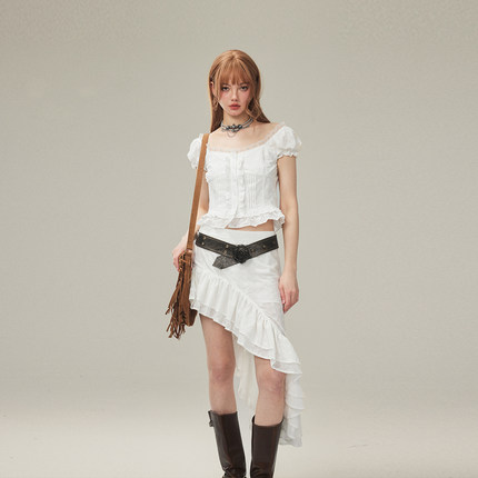 KeepBlue 白昼幻想 不规则设计甜辣裙套装两穿蕾丝上衣半裙两件套