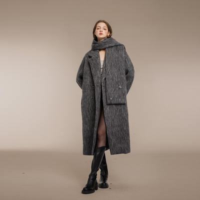 KeepBlue高级灰羊毛围巾大衣