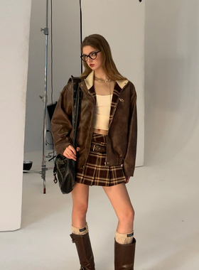 KeepBlue美拉德皮衣新款2024爆款女春秋外套双面穿春裙套装两件套