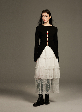 KeepBlue白色蕾丝半裙a字半身裙春夏款高定秀场蛋糕裙气质长裙子