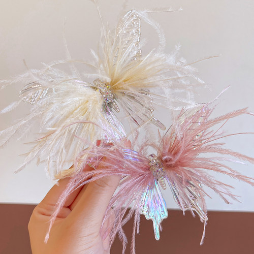 超仙~白色羽毛水晶蝴蝶公主发夹
