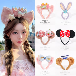 玲娜贝儿迪士尼头饰发箍儿童发卡拍照卡通米奇耳朵毛绒洗脸头箍女