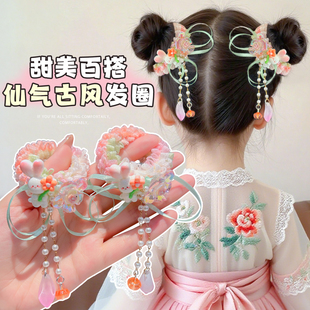 可爱皮筋女儿童发饰新款发圈女童蝴蝶飘带头绳古装小女孩扎头发绳