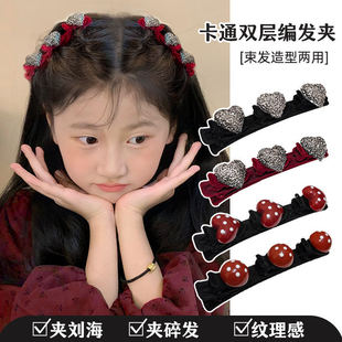 公主头新年发饰儿童发夹过年红色植绒发卡女童刘海编发神器小女孩