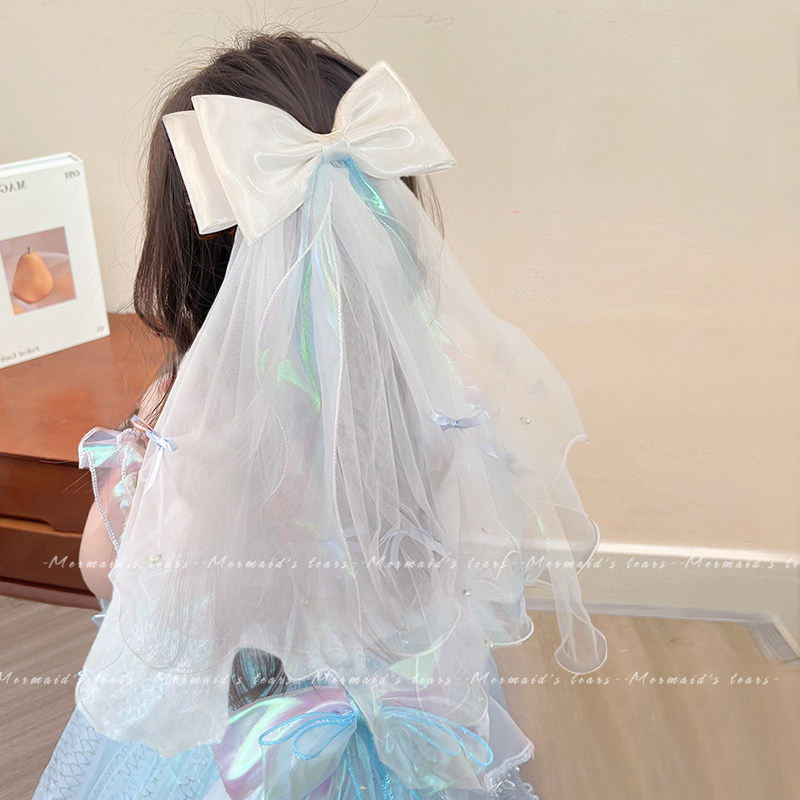 女童公主头纱可爱甜美小公主发夹儿童生日后脑勺发卡超仙皇冠发饰