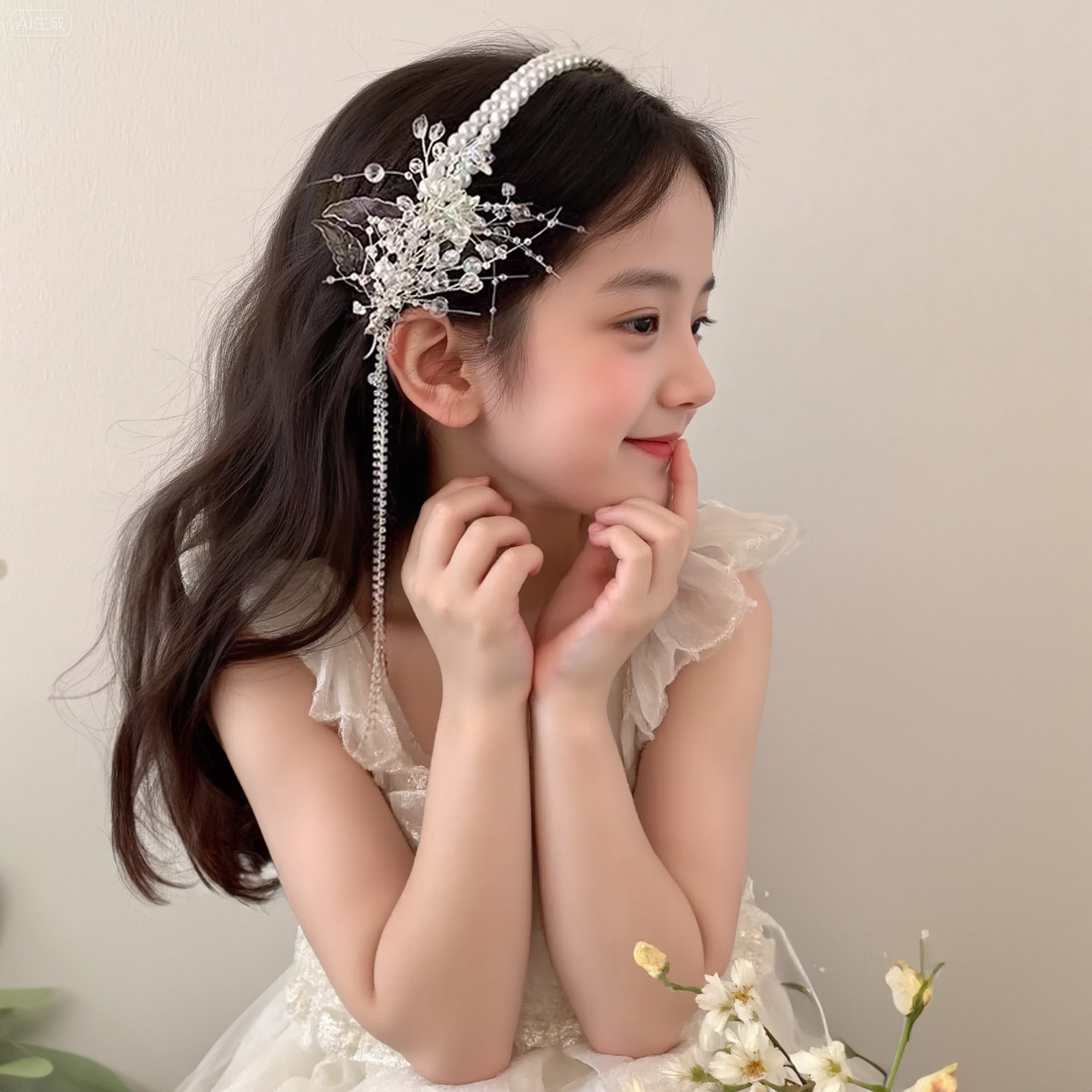 珍珠流苏羽毛儿童发箍公主女孩超仙头箍生日六一礼物头饰女童发饰