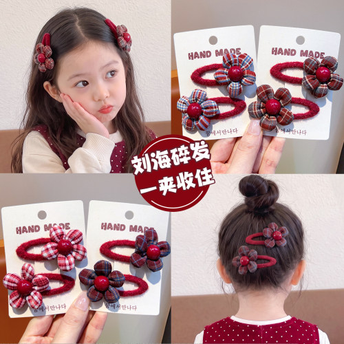 摩芽女童复古格子发卡上学碎发夹