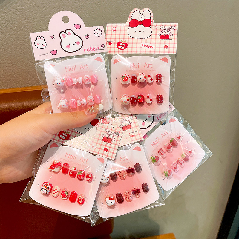儿童穿戴甲卡通指甲贴片可爱新年美甲4-10岁小女孩贴纸短款软甲片,玩具/童车/益智/积木/模型,贴纸,淘宝优惠券,粉丝福利购,淘宝优惠卷