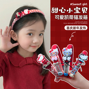 小女孩新年发箍宽边防滑压发头箍儿童红色发卡卡通kitty可爱头饰