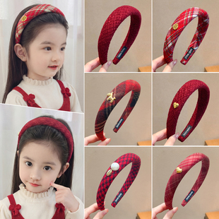 儿童新年红色发箍女童不勒头防滑头箍甜美头饰高颅顶发卡压发发饰