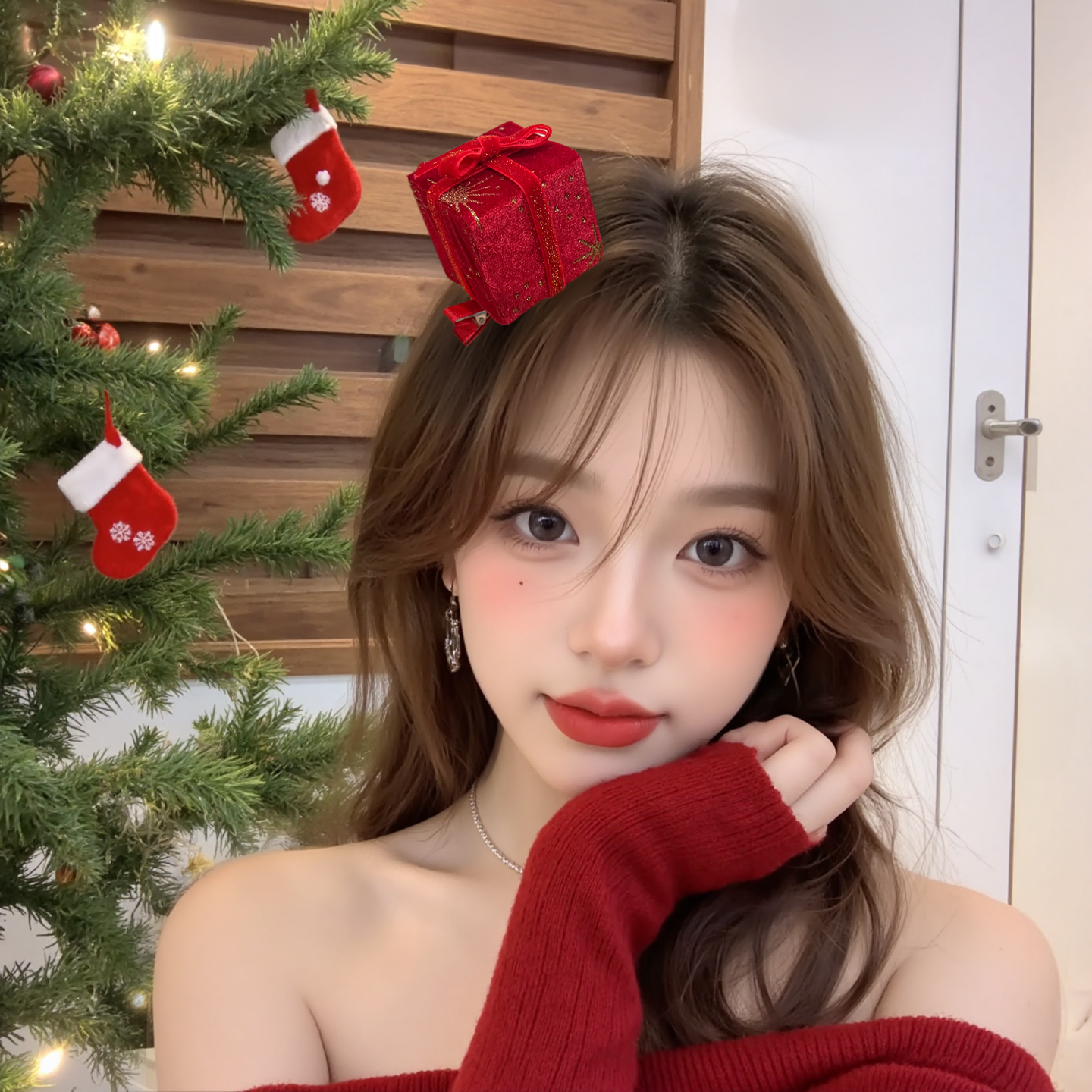 圣诞节发夹女甜美礼物盒顶夹节日头饰少女派对cos拍照道具发卡子