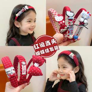 新年喜庆卡通kt猫儿童发箍可爱小女孩布包头箍防滑不勒头女童发饰
