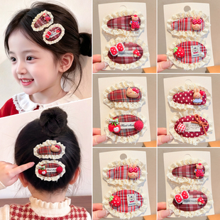 新年发饰蕾丝蝴蝶结发夹红色宝宝儿童发卡不伤发女童刘海夹子头饰