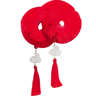 儿童新年发饰过年毛绒头绳女童红色头花秋冬发圈女孩春节拜年头饰