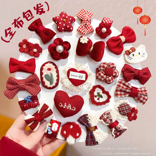 宝宝胎毛夹不伤发婴幼汗毛夹儿童红色新年刘海碎发夹可爱女童头饰