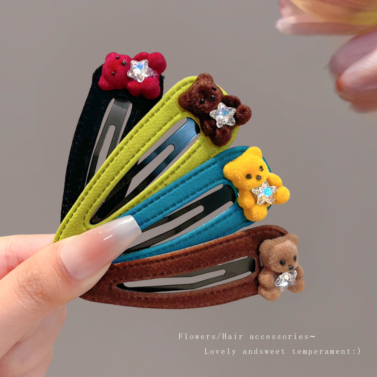 儿童发卡韩系可爱小熊bb夹女童植绒水滴刘海夹宝宝碎发卡子头饰