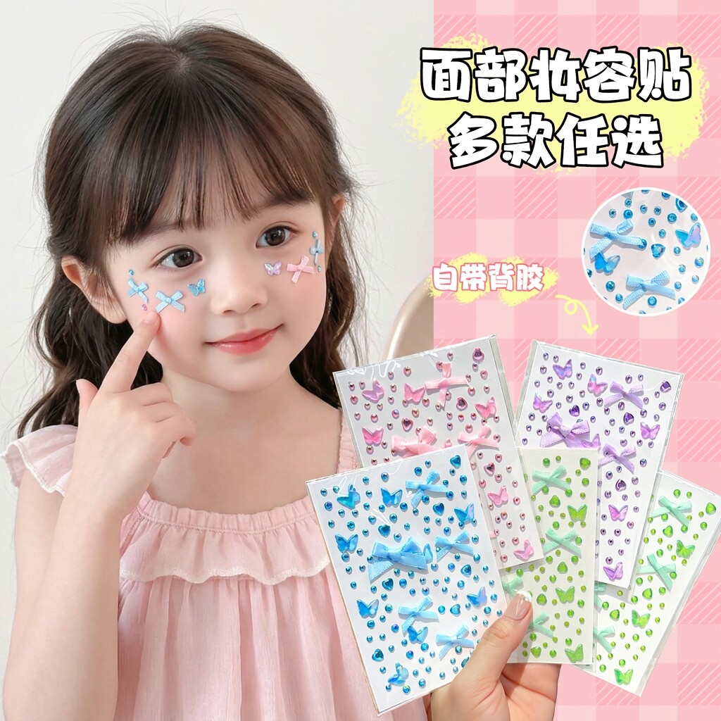 儿童脸贴超闪蝴蝶水晶钻石贴纸小女孩六一演出公主妆容贴2026新款