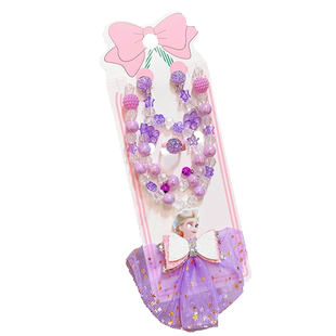 儿童蝴蝶结公主项链戒指耳环手链套装宝宝可爱珍珠吊坠首饰配饰品