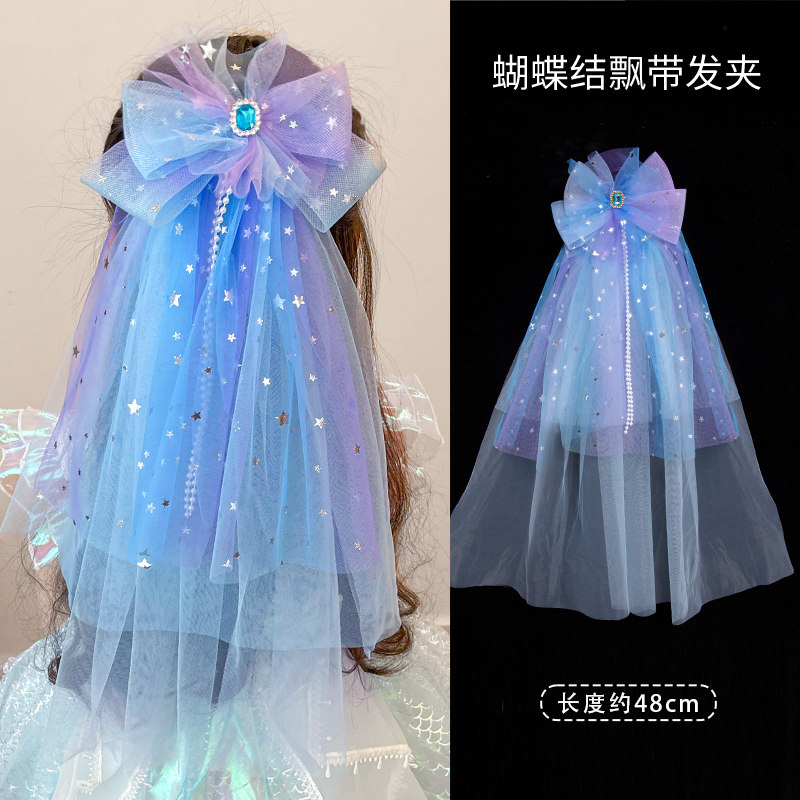 公主风发夹小女孩蝴蝶结头纱图片