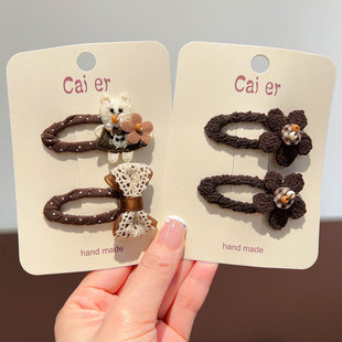 儿童布艺发夹早秋新款咖色刘海夹子女童碎发卡子侧边夹小女孩发卡