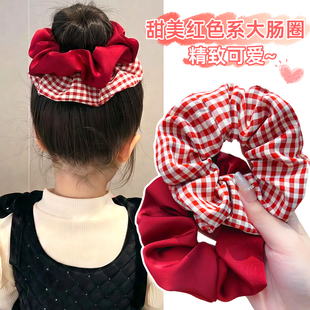 儿童发绳新年甜美红白格纹大肠发圈女童不伤发高弹力女孩头花发饰