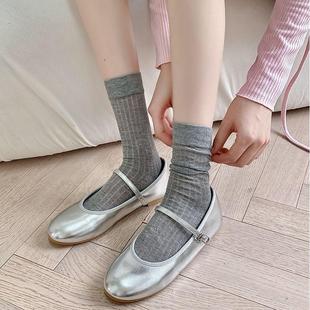 灰色竖条袜子女春夏薄款 jk日系堆堆D2 ins潮miu风走秀款 配玛丽珍鞋