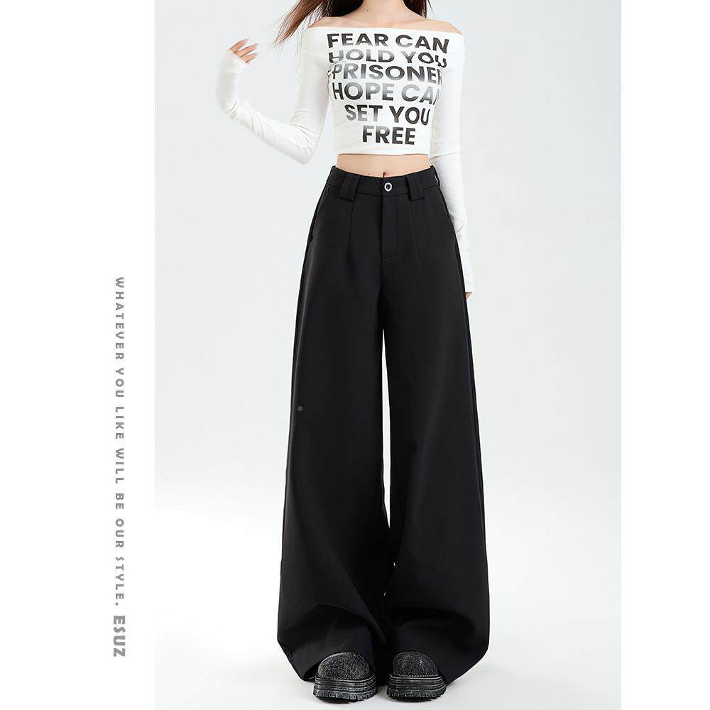 黑色西装女极阔腿裤夏季简薄2025新款小MYJ个子宽松显瘦直筒休闲