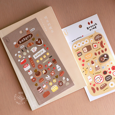 韩国BONITO手帐贴纸 早餐面包韩系手账拼贴素材小清新烫金贴画