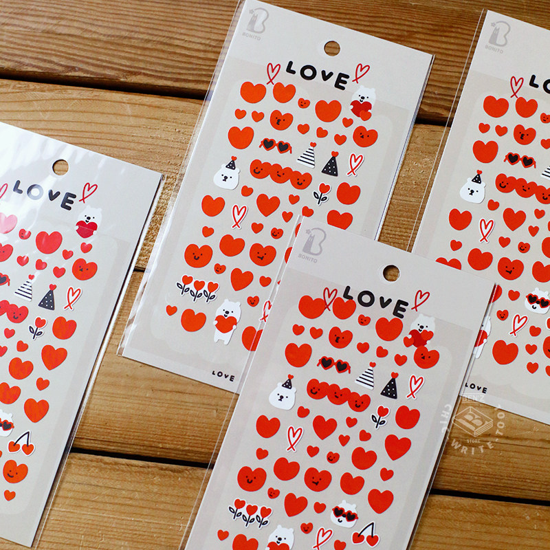 韩国BONITO爱心甜甜表情贴纸 LOVE小熊桃心手帐装饰贴画可爱手账