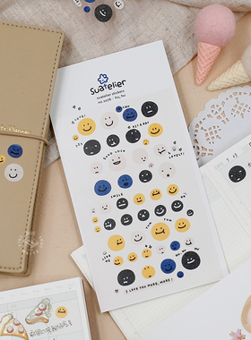 韩国SONIA贴纸 简约可爱笑脸标识贴画手账DIY装饰 ins风标签图标