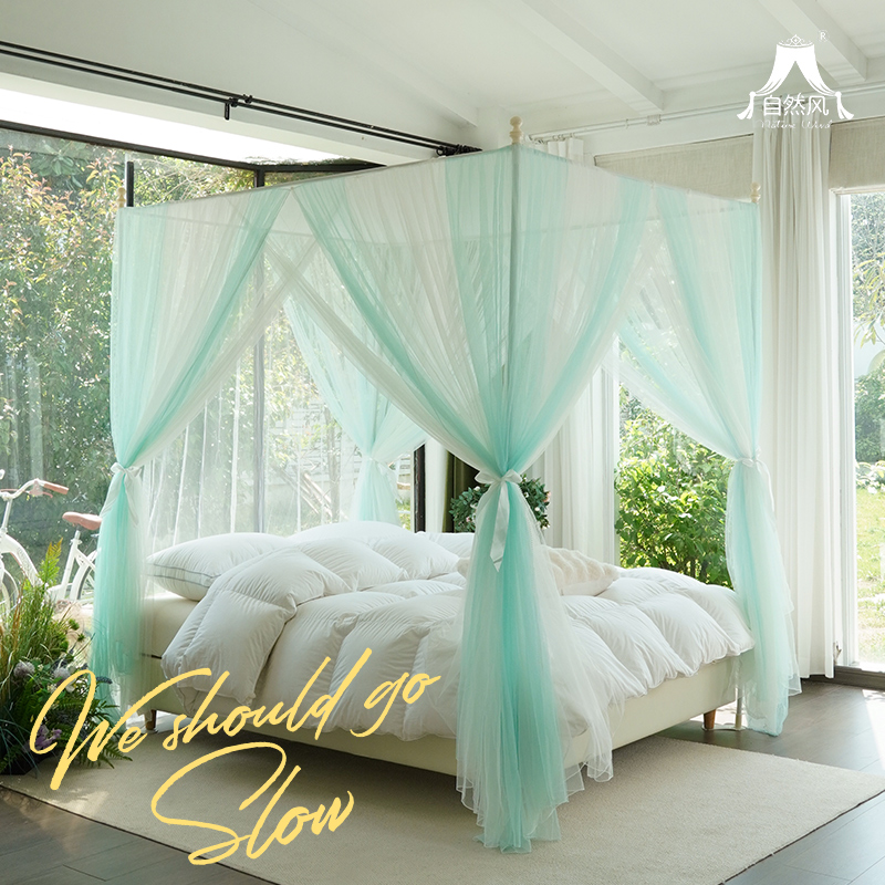 蚊帐三开门公主风方顶落地帐子支架加密加厚1.5米1.8m床双人家用