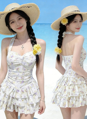 游泳衣女可爱少女碎花纯欲小胸聚拢保守遮肉连体显瘦学生甜妹温泉