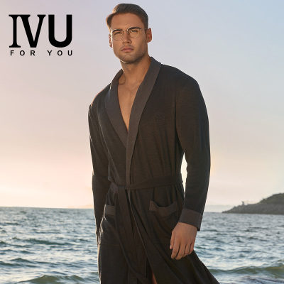 IVU男士春秋撞色翻领睡袍