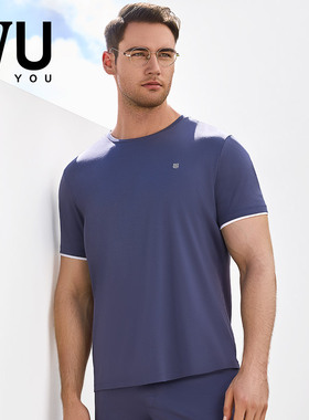 安莉芳旗下IVU男撞色棉质圆领T恤舒适可外穿短袖家居上衣UL00134