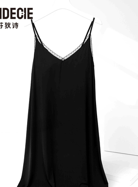 芬狄诗商场同款吊带睡裙性感蕾丝V领带胸垫舒适女士睡衣FL00448