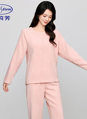 安莉芳圆领套头暖绒休闲上下套可外穿睡衣女士家居服套装EL00530