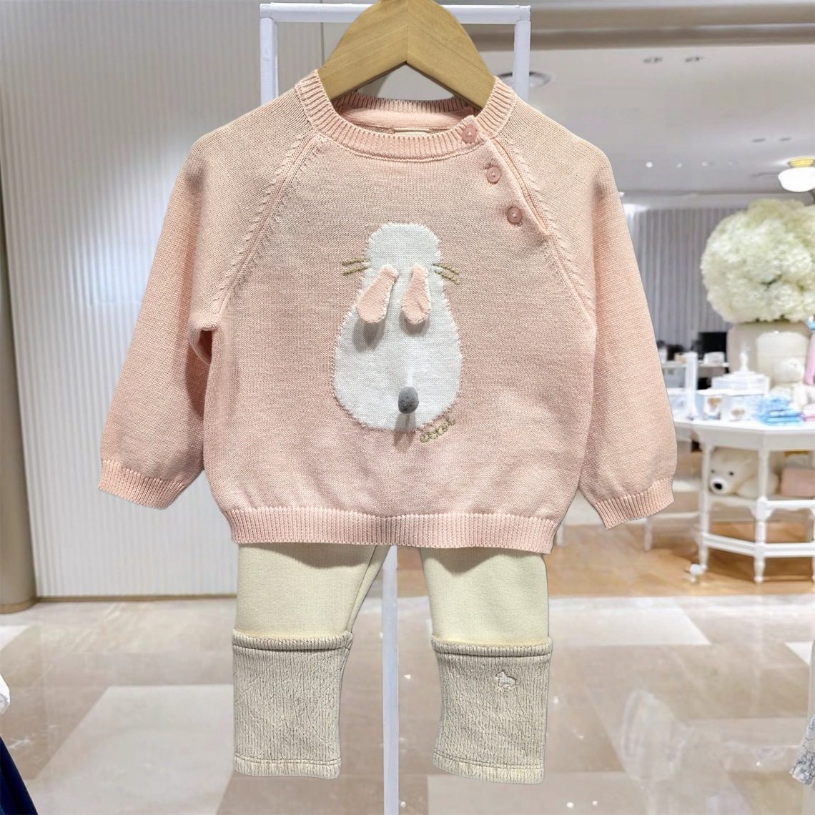 YD韩国童装冬款女宝宝纯棉针织毛衣加绒打底裤两件套装粉色兔子,童装/婴儿装/亲子装,套装,淘宝优惠券,粉丝福利购,淘宝优惠卷