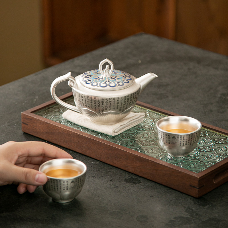鎏银妙法莲华中式轻奢高档家用功夫茶具鎏银茶壶茶杯泡茶喝茶茶具