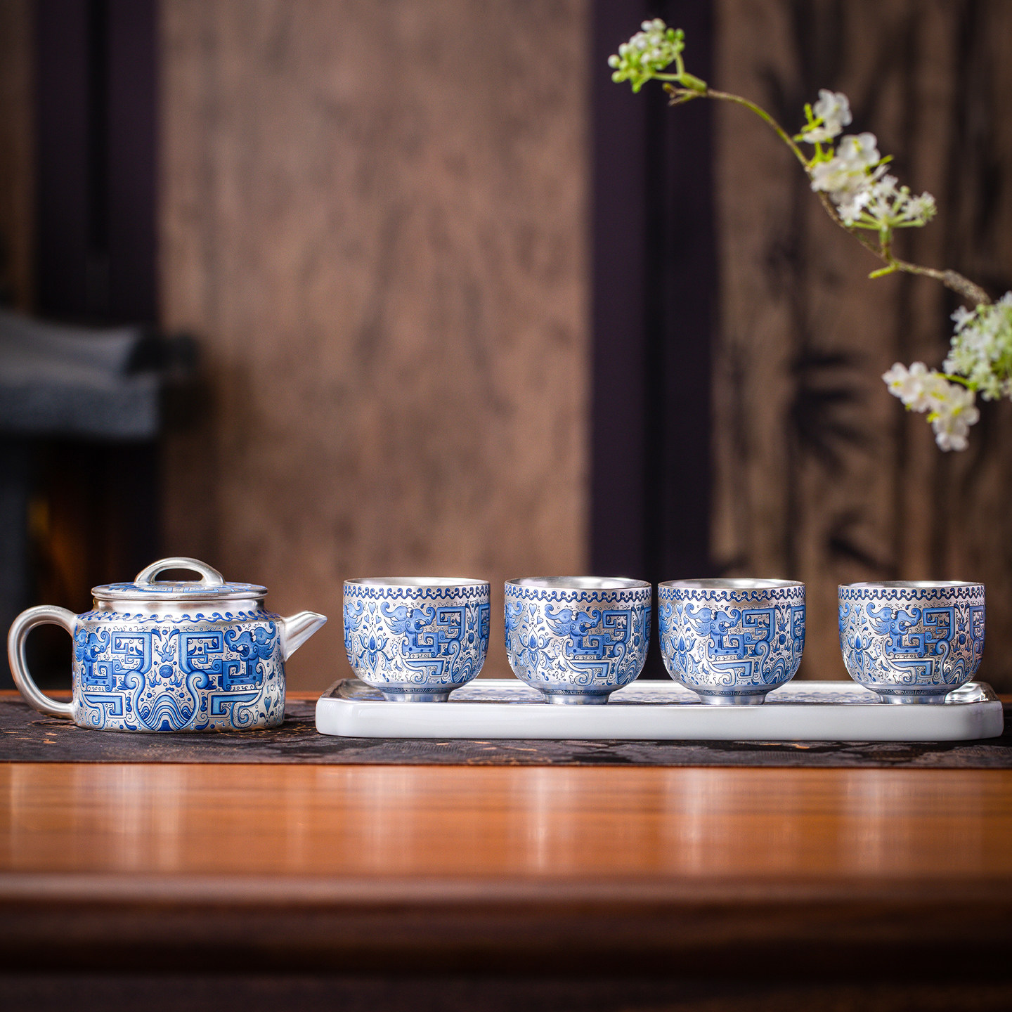 鎏银敦煌功夫茶具套组陶瓷茶壶茶杯家用中式复古轻奢泡茶喝茶器