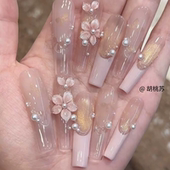 珍珠猫眼纯手工穿戴甲温柔长款 新款 气质仙女风粉嫩雕花法式 美甲