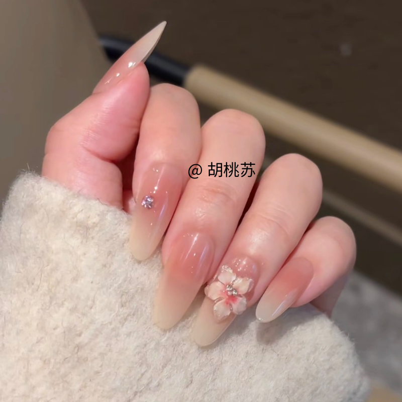 许研同款立体纯手工冰花ins纯欲猫眼高级雕花气质美甲手工穿戴甲