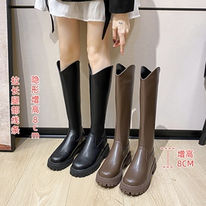 2023新款秋冬显瘦长靴V口长筒靴女骑士靴内增高长筒靴弹力瘦瘦靴