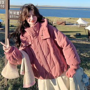 新款现货！冬季90绒豆沙加厚抽绳灯芯绒短款羽绒服D923-P310K398