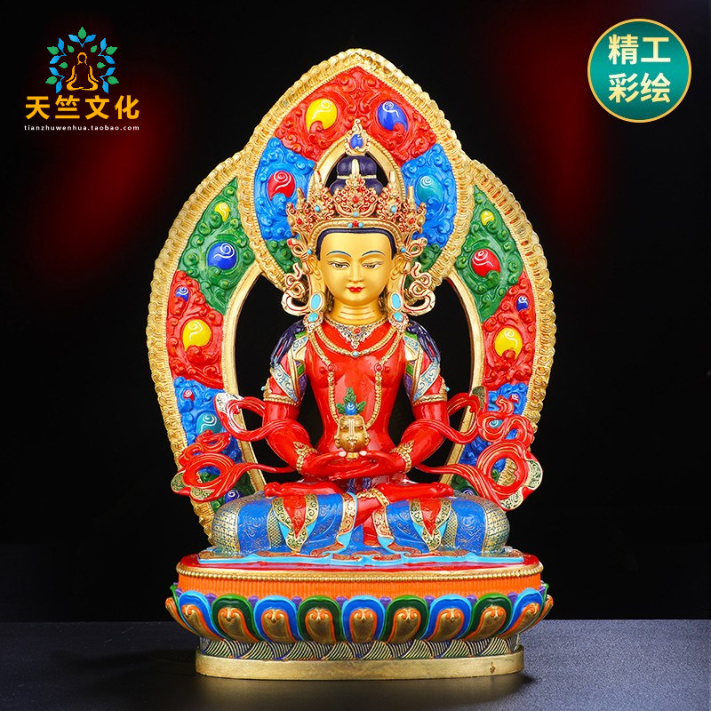 莲花生大士文殊药师释迦佛像摆件彩绘背光铜家居用藏传密宗供奉