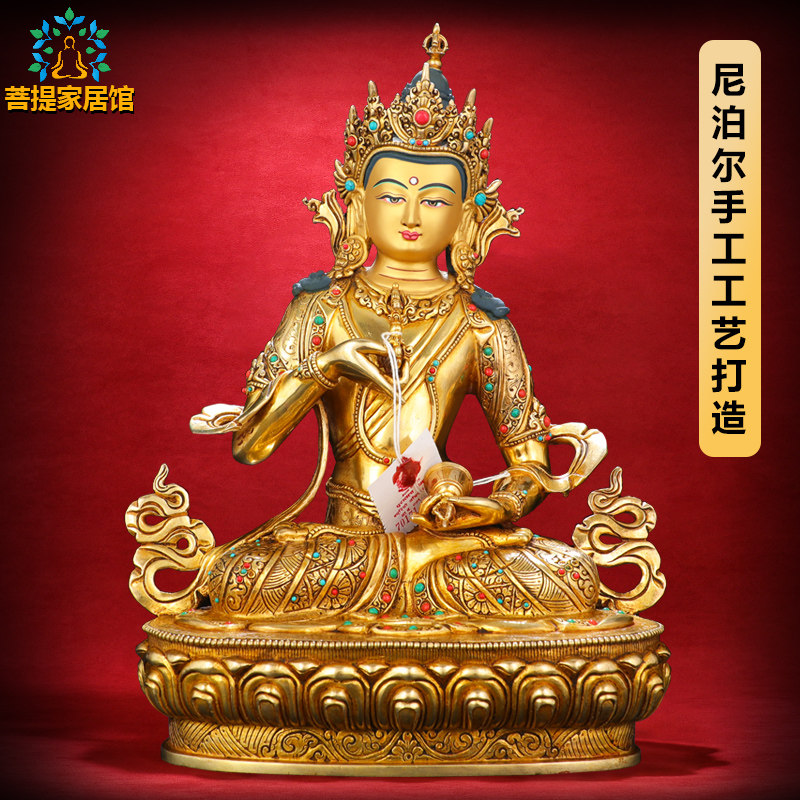 尼泊尔进口金刚萨埵手工鎏金雕花居家桌面藏传铜佛像精品摆件10寸