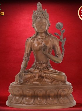 藏式铜制白度母摆件三寸小佛像紫铜制作家用10cm小佛像随身小摆件