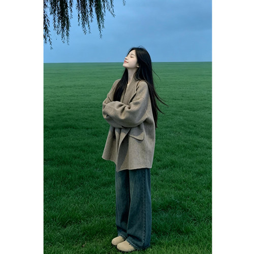 大翻领呢子大衣女秋冬季毛呢外套
