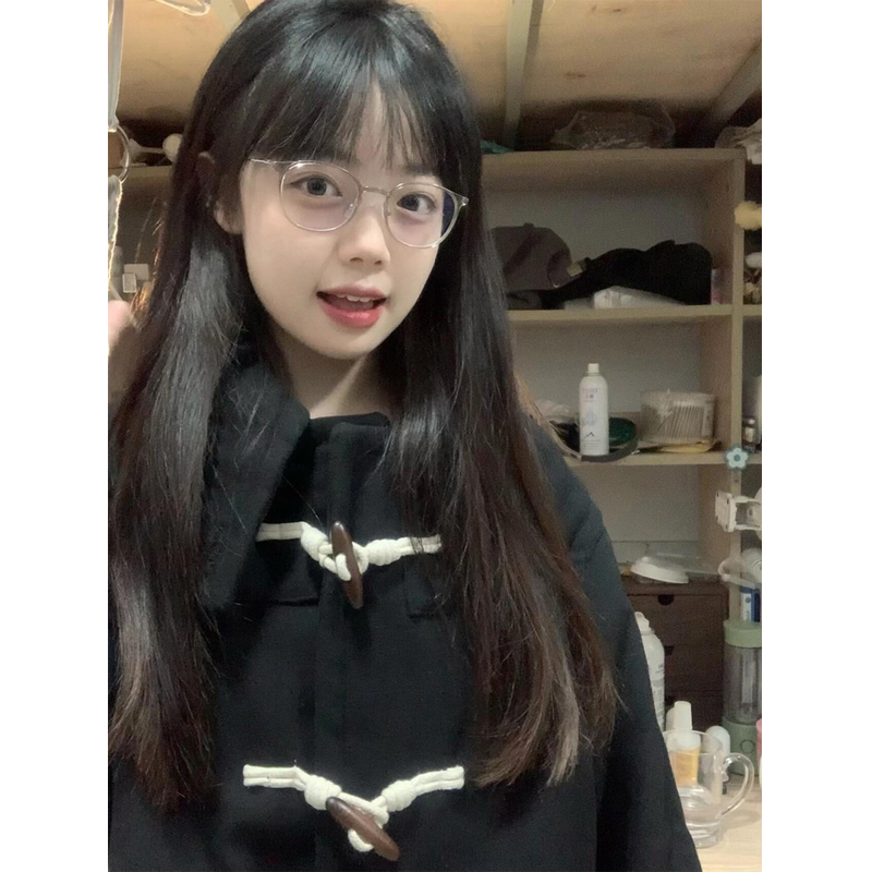 小个子呢子大衣女牛角扣毛呢外套