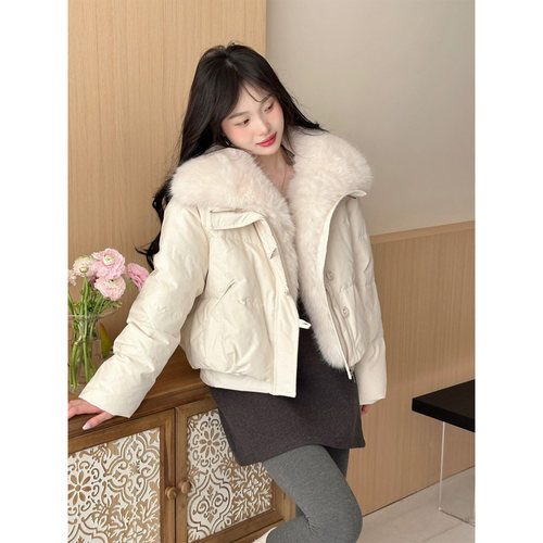 大毛领90白鸭绒羽绒服女短款外套