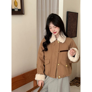 羊羔毛拼接短款派克羽绒服女冬季小个子2025新款韩系内里加绒外套